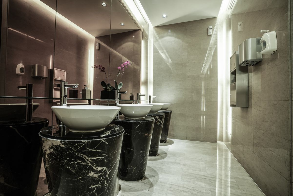 Contemporary interior bathroom remodel, luxury hotel remodeling project